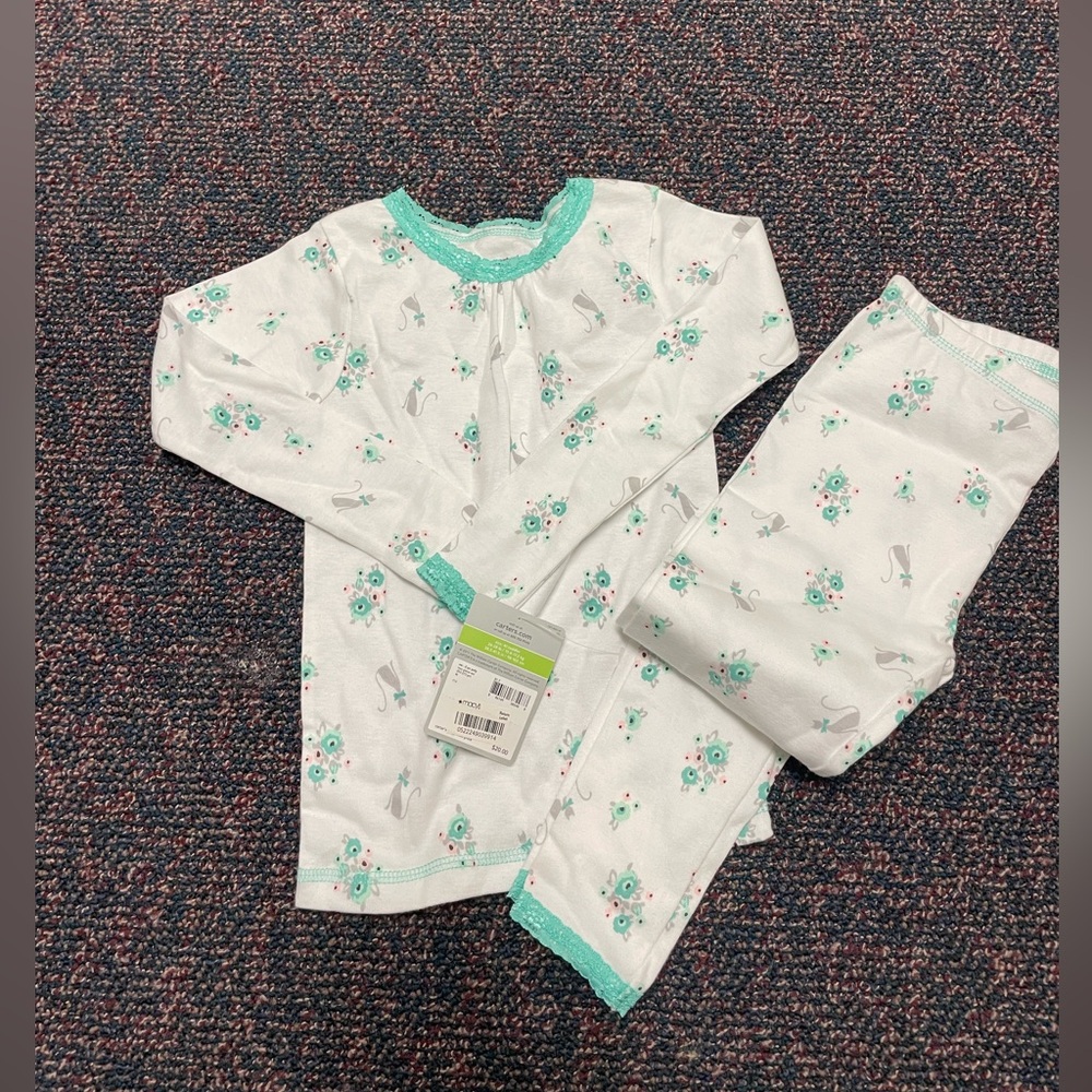 Carter's White Pajama Set with Mint Floral Trim